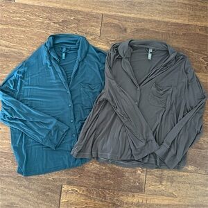 Bundle of 2 Skims Long Sleeve Button Front Jersey Pajama Tops 2XL Gray Teal Blue